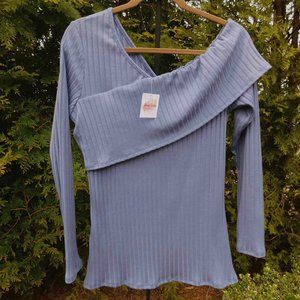Jenny Boston Boutique Pretty Lavender Off-Shoulder Rib-Knit Top NWT
